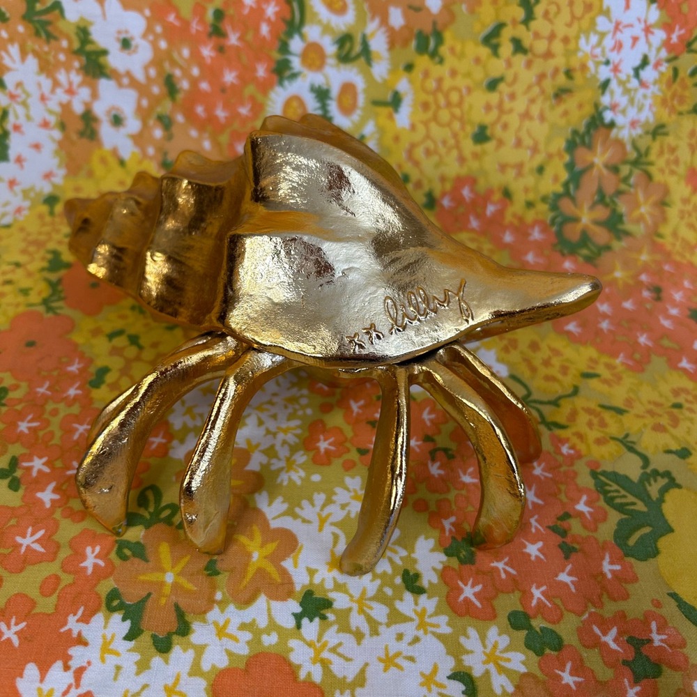 Gold Metal Lilly Pulitzer Decorative Hermit Crab Figurine Beach Nautical
